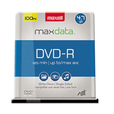 Maxell® DVD-R Discs, 4.7GB, 16x, Spindle, Gold, 100/Pack