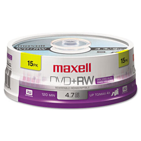 Maxell® DVD+RW Discs, 4.7GB, 4x, Spindle, Silver, 15/Pack