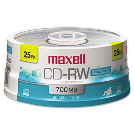 Maxell® CD-RW Discs, 700MB/80min, 4x, Spindle, Silver, 25/Pack