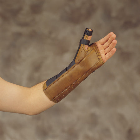 DeRoyal Wrist / Forearm Brace With Abducted Thumb DeRoyal® Suede Leatherette Left Hand Brown Medium