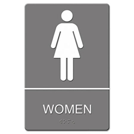 Headline® Sign ADA Sign, Women Restroom Symbol w/Tactile Graphic, Molded Plastic, 6 x 9, Gray