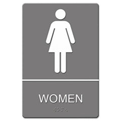 Headline® Sign ADA Sign, Women Restroom Symbol w/Tactile Graphic, Molded Plastic, 6 x 9, Gray