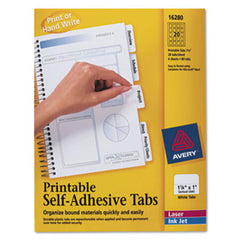 Avery® Printable Plastic Tabs with Repositionable Adhesive, 1/5-Cut Tabs, White, 1.25" Wide, 96/Pack