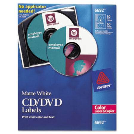 Avery® Laser CD Labels, Matte White, 30/Pack