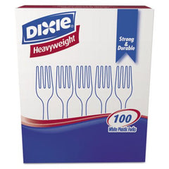 Dixie® Plastic Cutlery, Heavyweight Forks, White, 100/Box