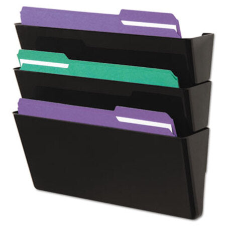 Universal® Wall File, Three Pocket, Plastic, Black