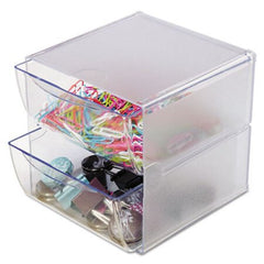 Deflecto® Stackable Cube Organizer, 2 Drawers, 6 x 7 1/8 x 6, Clear