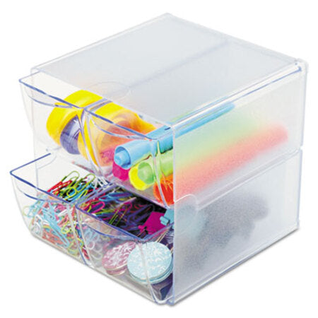 Deflecto® Stackable Cube Organizer, 4 Drawers, 6 x 7 1/8 x 6, Clear