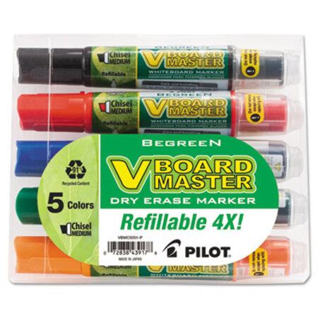 Pilot® BeGreen V Board Master Dry Erase Marker, Medium Chisel Tip, Assorted Colors, 5/Pack