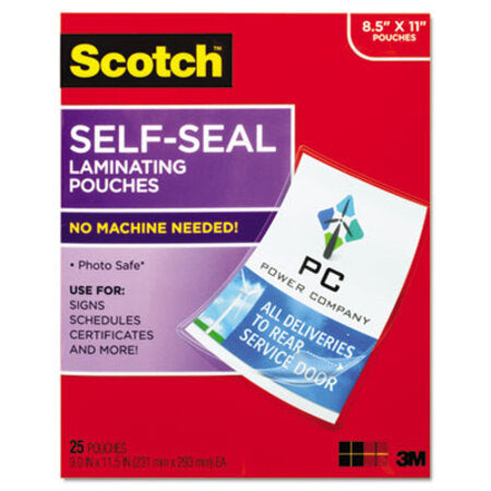 Scotch™ Self-Sealing Laminating Pouches, 9.5 mil, 9" x 11.5", Gloss Clear, 25/Pack