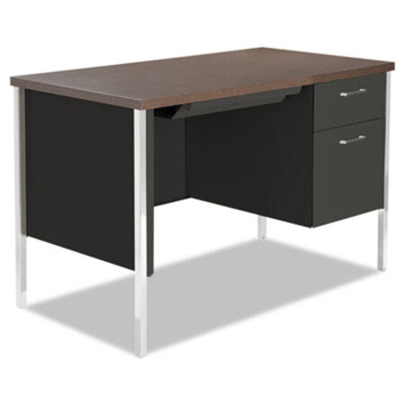 Alera® Single Pedestal Steel Desk, 45.25" x 24" x 29.5", Mocha/Black
