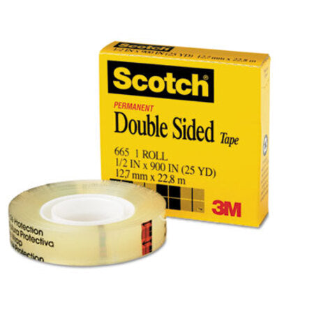 Scotch® Double-Sided Tape, 1" Core, 0.5" x 75 ft, Clear
