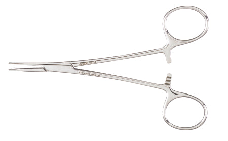 Miltex Hemostatic Forceps Vantage® Halsted-Mosquito 5 Inch Length Floor Grade Stainless Steel NonSterile Ratchet Lock Finger Ring Handle Straight Serrated Tips - M-163012-1027 - Each