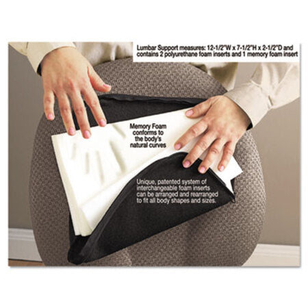 Master Caster® Deluxe Lumbar Support Cushion with Memory Foam, 12.5w x 2.5d x 7.5h, Black