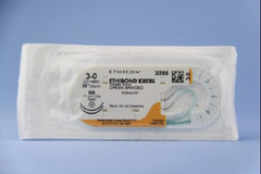 Suture with Needle Ethibond Nonabsorbable Coated Green Suture Braided Polyester Size 3 - 0 36 Inch Suture Double-Armed 17 mm Length 3/8 Circle Taper Point Needle