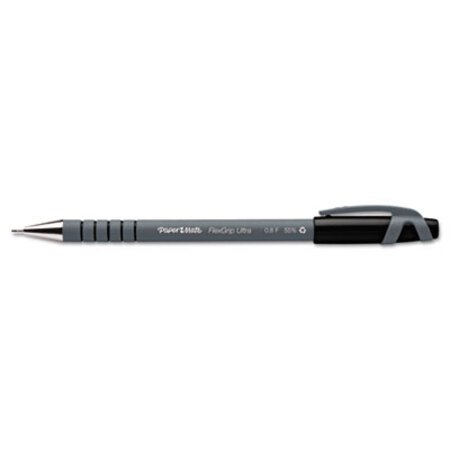 Paper Mate® FlexGrip Ultra Stick Ballpoint Pen, Fine 0.8mm, Black Ink, Gray Barrel, Dozen