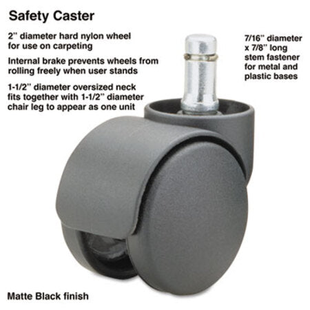 Master Caster® Safety Casters,Oversize Neck, Nylon, B Stem, 110 lbs/Caster, 5/Set