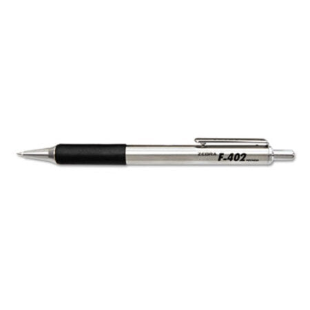 zebra® F-402 Retractable Ballpoint Pen, 0.7mm, Black Ink, Steel/Black Barrel, 2/Pack