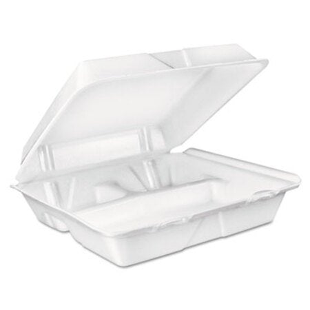 Dart® Foam Hinged Lid Container, 3-Compartment, 8 oz, 9 x 9.4 x 3, White, 200/Carton