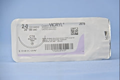Suture with Needle Coated Vicryl Absorbable Coated Undyed Suture Braided Polyglactin 910 Size 2 - 0 36 Inch Suture 1-Needle 48 mm Length 1/2 Circle Taper Point Needle
