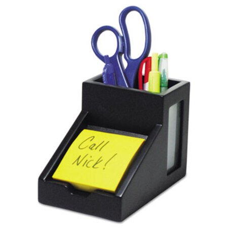 Victor® Midnight Black Collection Pencil Cup with Note Holder, 4 x 6 3/10 x 4 1/2, Wood