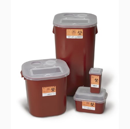 Medegen Medical Products LLC Sharps Container Sharps® 14 H X 13-3/4 W X 13-3/4 D Inch 8 Gallon Red Base / Translucent Lid Horizontal Entry Hinged Snap On Lid - M-169770-4948 - Case of 10