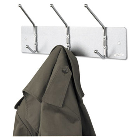 Safco® Metal Wall Rack, Three Ball-Tipped Double-Hooks, 18w x 3.75d x 7h, Satin Metal