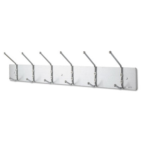 Safco® Metal Wall Rack, Six Ball-Tipped Double-Hooks, 36w x 3.75d x 7h, Satin Metal