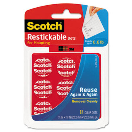 Scotch® Restickable Mounting Tabs, 7/8 x 7/8, Clear, 18/Pack