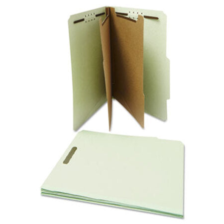 Universal® Six--Section Pressboard Classification Folders, 2 Dividers, Letter Size, Gray-Green, 10/Box