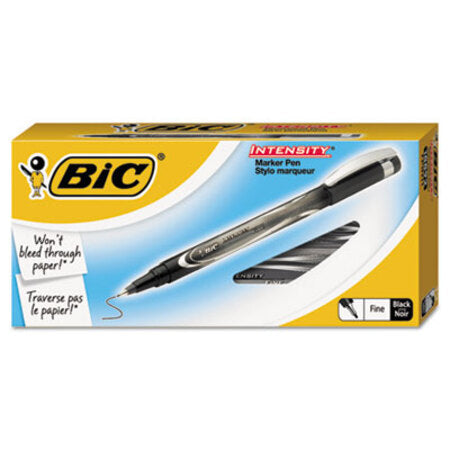 Bic® Intensity Stick Porous Point Marker Pen, Fine 0.5mm, Black Ink/Barrel, Dozen