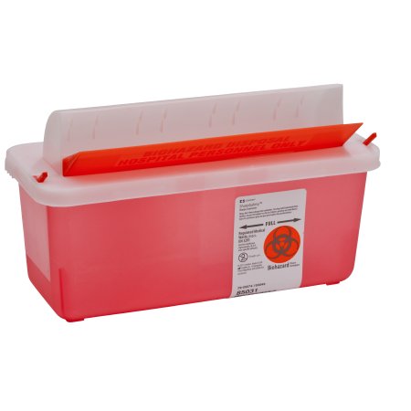 Cardinal Sharps Container In-Room™ 11 H X 10-3/4 W X 4-3/4 D Inch 1.25 Gallon Translucent Red Base / Translucent Lid Horizontal Entry Flap Lid - M-172258-3741 - Case of 20