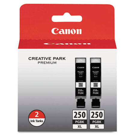 Canon® 6432B004 (PGI-250XL) ChromaLife100+ High-Yield Ink, 500 Page-Yield, Black, 2/Pack