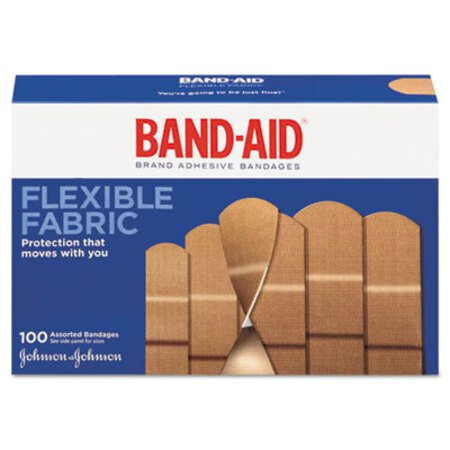 Band-Aid® Flexible Fabric Adhesive Bandages, Assorted, 100/Box
