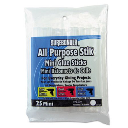 Surebonder® Hot Melt Glue Sticks, 0.27" x 4", Dries White, 25/Pack