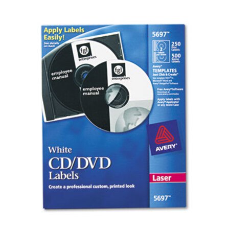 Avery® Laser CD Labels, Matte White, 250/Pack