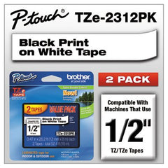 Brother P-Touch® TZe Standard Adhesive Laminated Labeling Tapes, 0.47" x 26.2 ft, Black on White, 2/Pack
