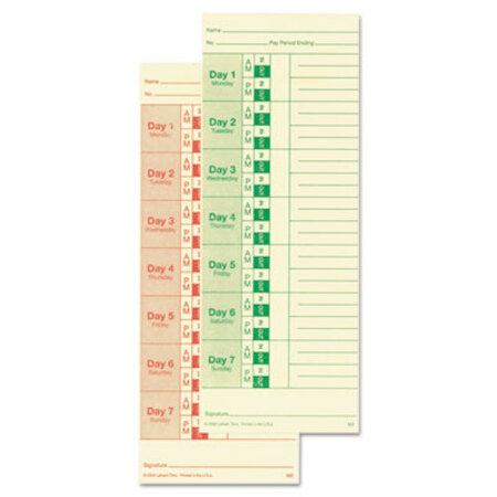 Lathem® Time Universal Time Card, Side Print, 3 1/2 x 9, Bi-Weekly/Weekly, 2-Sided 100/Pack