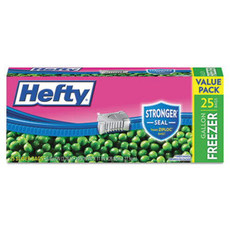 Hefty® Slider Bags, 1 gal, 2.5 mil, 10.56" x 11", Clear, 25/Box