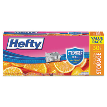 Hefty® Slider Bags, 1 gal, 1.5 mil, 10.56" x 11", Clear, 30/Box