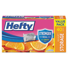 Hefty® Slider Bags, 1 qt, 1.5 mil, 8" x 7", Clear, 40/Box