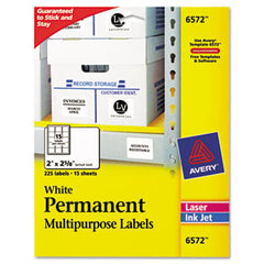 Avery® Permanent ID Labels w/ Sure Feed Technology, Inkjet/Laser Printers, 2 x 2.63, White, 15/Sheet, 15 Sheets/Pack