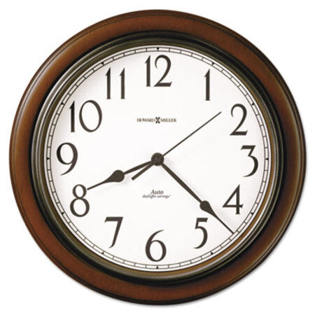 Howard Miller® Talon Auto Daylight-Savings Wall Clock, 15.25" Overall Diameter, Cherry Case, 1 AA (sold separately)