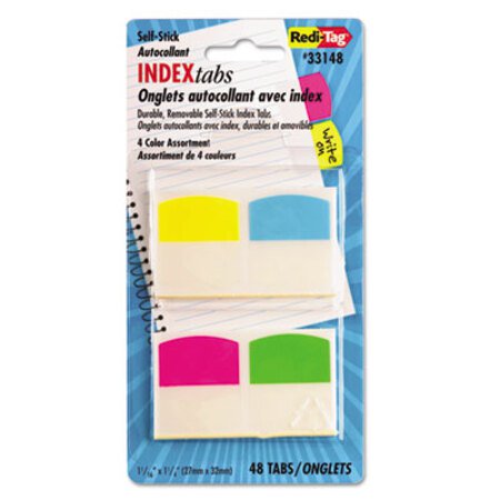 Redi-Tag® Write-On Index Tabs, 1/5-Cut Tabs, Assorted Colors, 1.06" Wide, 48/Pack