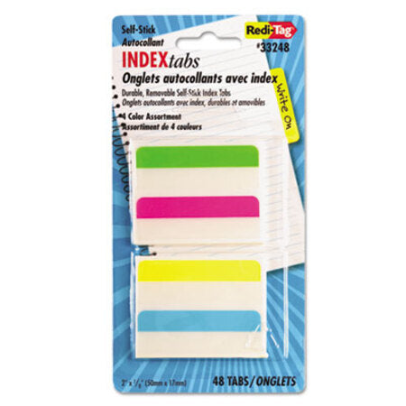 Redi-Tag® Write-On Index Tabs, 1/5-Cut Tabs, Assorted Colors, 2" Wide, 48/Pack