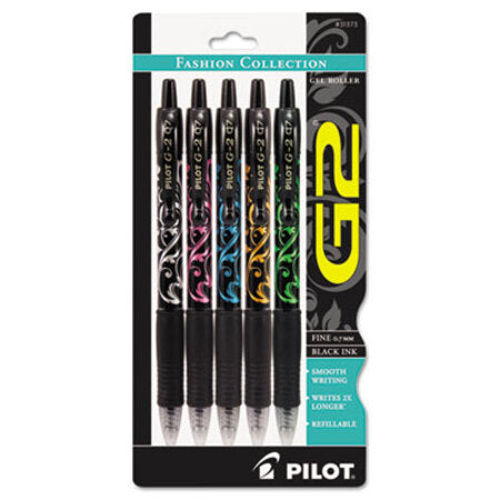 Pilot® G2 Fashion Premium Retractable Gel Pen, 0.7mm, Black Ink, Assorted Barrel, 5/Set