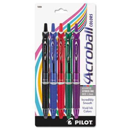 Pilot® Acroball Colors Retractable Ballpoint Pen, 1mm, Assorted Ink/Barrel, 5/Pack