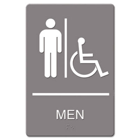 Headline® Sign ADA Sign, Men Restroom Wheelchair Accessible Symbol, Molded Plastic, 6 x 9, Gray