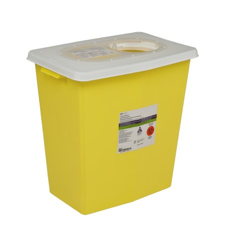 Cardinal Chemotherapy Waste Container SharpSafety™ 17-1/2 H X 15-1/2 W X 11 D Inch 8 Gallon Yellow Base / White Lid Horizontal / Vertical Entry Gasketed Hinged Lid - M-178538-2644 - Case of 10