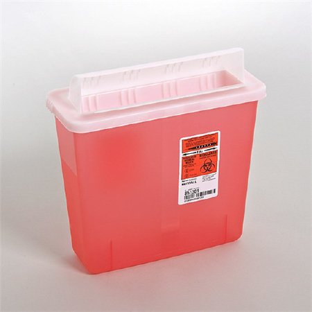 Cardinal Sharps Container In-Room™ 11 H X 10-3/4 W X 4-3/4 D Inch 1.25 Gallon Translucent Red Base / Translucent Lid Horizontal Entry Flap Lid - M-178743-4578 - Case of 20